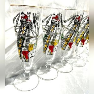 Gorgeous 1960s Libbey Treasure Island Pilsner Glasses- Set of 6 Wonderful Cond.